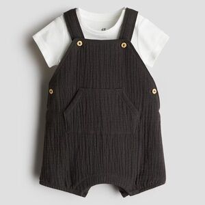 H&M 2-Piece Cotton Set in Dark Grey/White